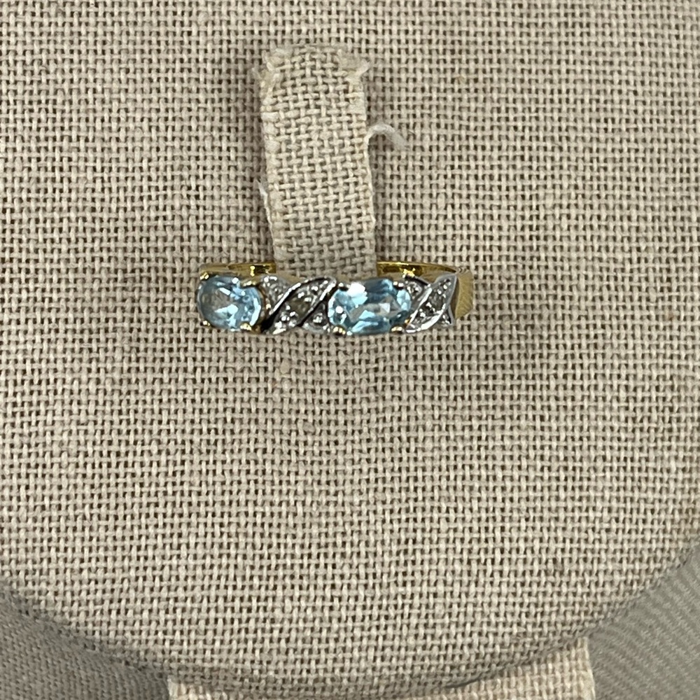 Vintage Gold over 925 Sterling Silver with Aquamarine Gemstone Size 7 Ring - Picture 6 of 15